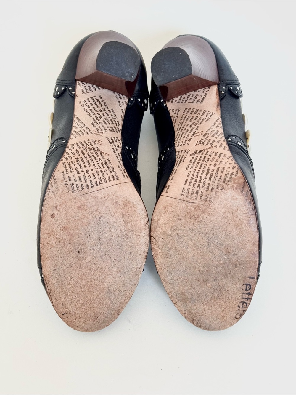Vintage John Galliano Black Leather Scalloped Heels with Button Accents - Italy - Picture 10 of 11